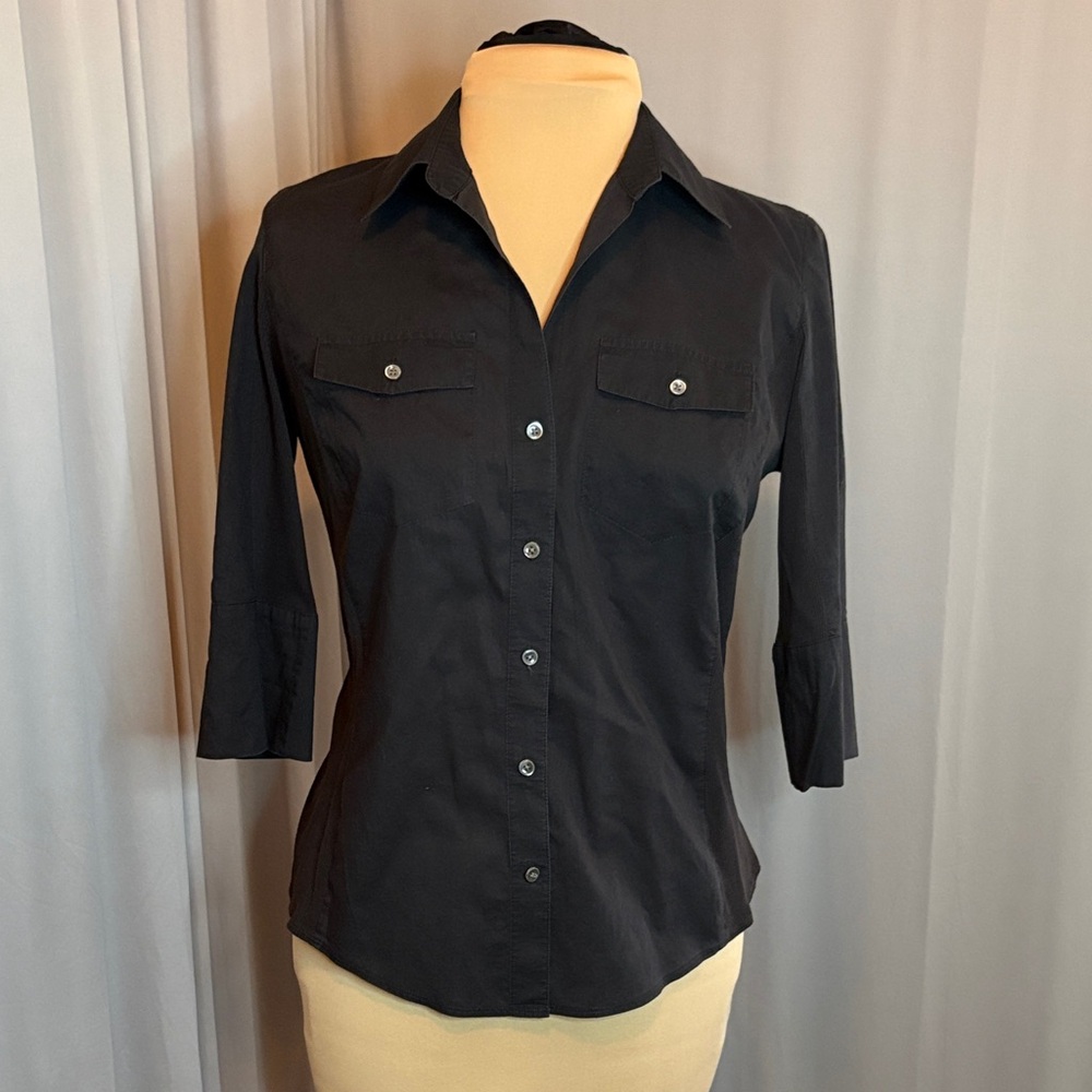 Ann Taylor Women's Petite Black Lightweight Button-Up Shirt